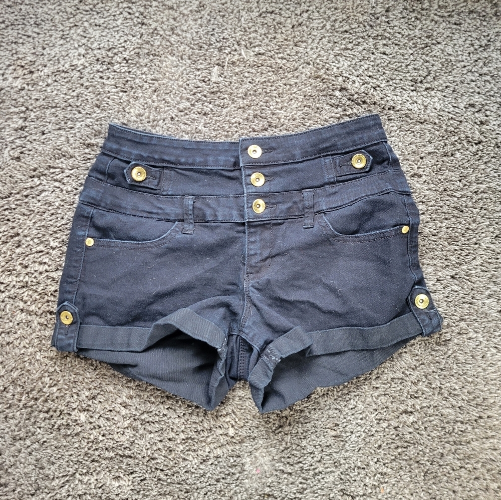Refuge From Charlotte Russe Black Gold High Waisted Shorts Size 6 Woman's